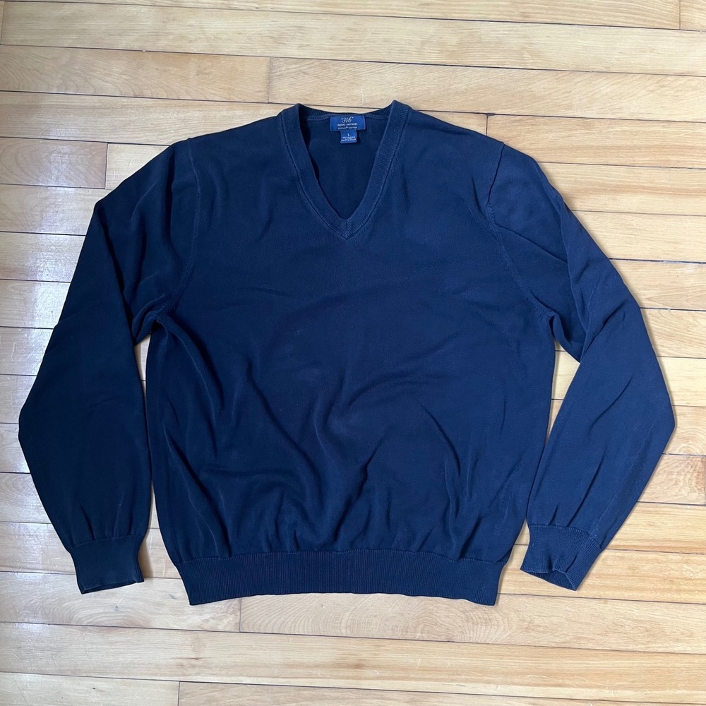 Brooks Brothers 346 Mens Navy Blue 100% Supima Cotton V-Neck Sweater Size Large